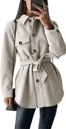 Prettygarden Women's 2023 Fashion Winter Trench Lapel Button Double Breasted Coat Belt Casual Jacket