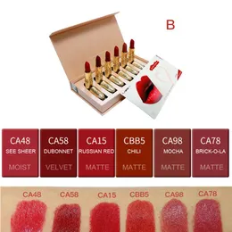 Sets 6pcs/set Myg High Grade Lipstick Set Makeup Matte Lipstick Set Gift Box Christmas Gift See Sheer Ruby Woo Chili Red Lipstick