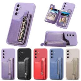 Magnetisk kickstand Back Wallet Phone Case för Samsung Galaxy A54 A34 A14E A14 M13 M53 M33 M23 A72 A52 A12 Zipper Storage Design Soft Cover Cover Cover