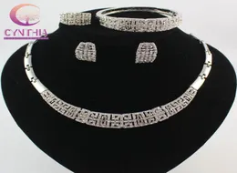 Fashion 18K White Gold Plated Bridal Jewelry Sets For Women Trendy Rhinestone Necklace Bangle Earrings Ring Africa Jewelry Set Jew5169954