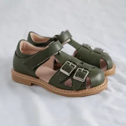 Sandalet kızları gerçek deri inek derisi roman ayakkabıları yaz çocukları dokuma yumuşak taban bebek prenses 230602