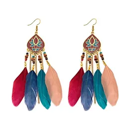 Dangle Chandelier Indian Jhumka Earring Bohemia Ethnic Natural Feather Long Manging Earrings legypt gypsy jewelry del dh9xn