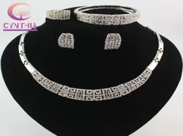 Moda banhado a ouro branco 18K conjuntos de joias de noiva para mulheres moda colar de strass pulseira brincos anel África conjunto de joias Jew3256652