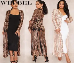 Casual Dresses WEPBEL Women039s Dress Embellished Gatsby Art Sexy Sequin Perspective Long Coat Open Front Maxi6069807