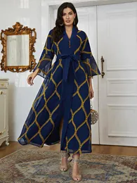 Sukienki toleen kobiety elegancka maxi długa sukienka 2022 Summer Casual Belted Hafdery muzułmańskie indyka arabska impreza wieczorna szata vestido