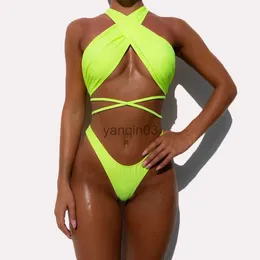 Dames Badmode Vrouwen Bikini Set Badpak Push Up Hoge taille Twee stukken Bikini Cross Solid Halter Badmode Badpak Beachwear Mujer #T1G #H J230603