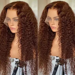 Chocolate Brown Curly Lace Front Human Hair Wig Pre-Plucked Remy Ginger Blonde 13X4 Transparent Deep Wave Frontal