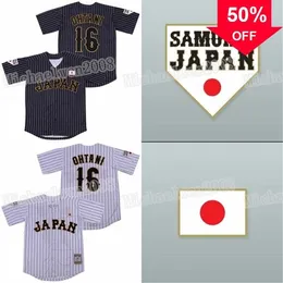 Xflsp GlaMitNess Japan Samurai 16 Shohei Ohtani Jersey Black White Stripe Pinstriped Movie Baseball Jerseys 100% Stitched Mens Womens Youth CustomWholesale