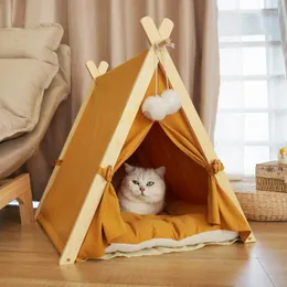 Кошки кровати четыре сезона для домашнего животного гнезда можно разобрать и вымыть палатку с твердым деревом