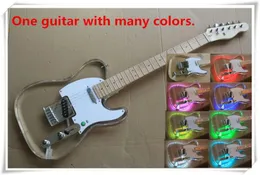 Many Colors LED Light Transparent Acrylic Body Electric Guitar with Chrome BridgeMaple Fingerboardcan be customized9078624