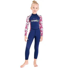 Wetsuits Drysuits DIVE SAIL Girls Surfing Wetsuit Onepiece Flower Printed Snorkeling Long Sleeves Quick Drying UV Protection Swimwear 230601