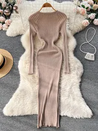 فستان Singreiny Winter Women Women Knit Maxi Dress O Deck Autumn Slim Slim Slid Haruku Ladies Fashion Pencil Sweater Virts Long