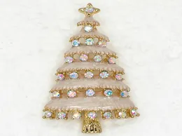 Whole C820 Crystal Rhinestone Enameling Christmas tree Pin Brooch Christmas gifts4939424