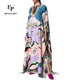Dresses Efatzp New Fattening and Loose Fashion Printed Canftan Knitted Elastic Silk Jersey Dresses