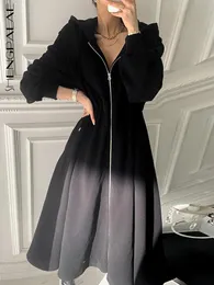 Dress Shengpalae Fashion Chic Hooded Dress Women's Spring 2023 New Loose Zipper Long Sleeve Big Swing Midcalf Dresses Female 5e2545