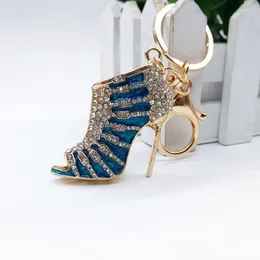 Keychains Creative Keychain Women Charm High Heel Shoes Shape Rhinestone Crystal Keyring Bag Car Pendant Key Rings smycken