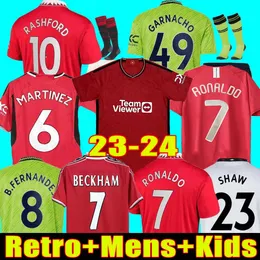 Rashford Retro Soccer Jerseys 22 23 24 Ronaldo Beckham Cantona 98 99 00 07 08 Sancho Antony Shirt Kit Casemiro Garnacho Mans Bruno Utds Fernandes Football Kits Set