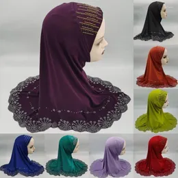 Ethnische Kleidung Eid Einfarbige Strass Amira Hijabs Mode Muslimische Frauen Einteilige Khimar Tragen Sie direkt Gebet Turban Schals Kopfbedeckung