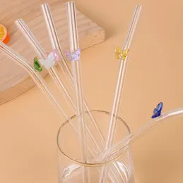 Wiederverwendbare Trinkhalme aus Öko-Borosilikat-Schmetterlingsglas, hohe Temperaturbeständigkeit, durchsichtig, gebogen, gerade, Milch-Cocktail-Strohhalm, 8–200 mm