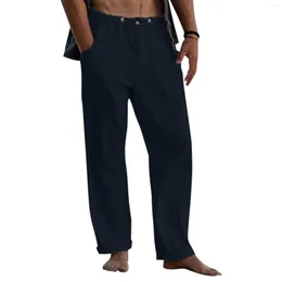 Pantalon Homme Homme Décontracté Solide Pantalon Pleine Longueur Pantalon Ample Bouton Poche Cordon Confortable Mode Minimal Quotidien