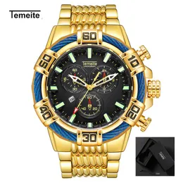 Temeite Top Brand Luxury Golden Men's Quartz Watches Sports Watch Men Waterproof Military Male Gold Wristwatch Relogio Mascul226A