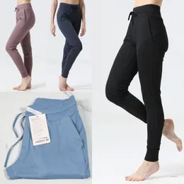 Lu Align Lu Calças casuais femininas Yoga Sports Running Pant Exercise Ready to Long Pants Exercise Gym Oversize Sweatpants Wunder Train Pockets