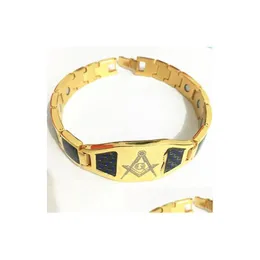 Outras pulseiras Ftcool Mens Aço Inoxidável Poder Magnético Energia Mason Símbolos Fibra de Carbono Pulseira Maçônica Benefícios para a Saúde Drop D Dhp8Q