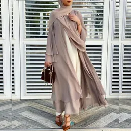 민족 의류 Etosell Open Kaftan Dubai Abaya Turkey Kimono Kimono Cardigan Robe Chiffon Muslim Dress Ramadan Abayas 여성 Caftan Islamic