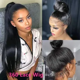 360 Glueless Full Lace Wig Human Hair Preplucked Brazilian Bone Straight 360 Lace Wig HD Frontal Wigs for Women