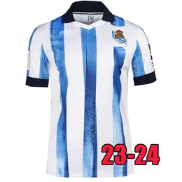 23 24 حقيقية Sociedad Soccer Jersey Oyarzabal X Prieto Portu David Silva Football Shirt Take 2023 2024 Carlos Fernandez Camiseta de Futbol Men Tearn