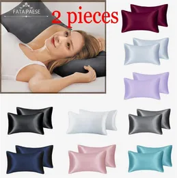 Top FATAPAESE Solid Silky Satin Skin Care Silk Hair Anti Pillow Case Cover Federa Queen King Full Size6167478