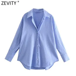 Skjortor zevity nya kvinnor mode randiga tryck casual blus office lady single breasted business skjortor chic kemise blusa topps ls9719