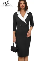 Dresses Niceforever Autumn Women Classy Contrast Color Patchwork Dresses Formal Business Work Elegant Bodycon Dress B735