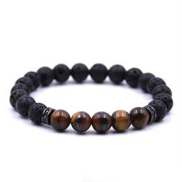 Beaded Wholesale New Natural Black Lava Tiger Eyes Stone Bracelets Chakra Healing Nce Bracelet For Men Women Yoga Jewelry Drop Delive Dhu1D