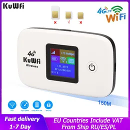 Routrar Kuwfi 150Mbps 4G Hotspot Router Portable Wireless WiFi Router Pocket Mobile WiFi Modem med SIM -kortplats 2100mAh Battery