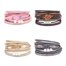 Perline all'ingrosso Sier placcato Mti Strato di pelle con ovale Molti colori Cristallo tinto Bracciale a catena a maglie Gioielli etnici Drop Delivery Br Dhto7