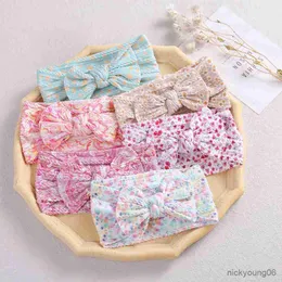 Hair Accessories New Floral Print Baby Bow Headband Cable Knit Wide Turban Head Wraps Shower Gift KIds Girls