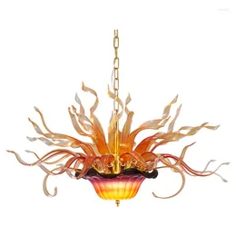 Ljuskronor 32 by20 tum American Stained Glass Chandelier Restaurant Bay Window Flame Lighting Antique Porch Balcony LED Flower Light