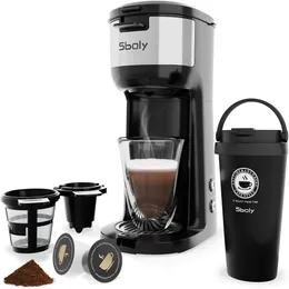 Single Cup Coffee Maker Machine with Thermal Mug, K Cup Pod and Ground Single Cup Coffee Makers Brewer,6 to 14 Oz
