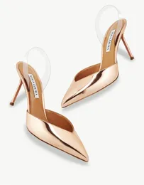 Aquazzura V Plexi Sling in pelle oro fissata da cinturini slingback in PVC trasparente Cinturini slingback di lusso estivi Scarpe Perfect Lady scollate Tacchi alti Festa Matrimonio