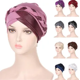 Roupas étnicas Muçulmana Turbante Glitter Tranças Feminino Testa Cruz Interior Hijab Cabeça Islâmica Envoltório Cabeça Árabe Cachecol Boné Elástico Quimio Câncer