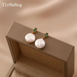 Dangle Chandelier France Nearly Circular Baroque Natural Freshwater Pearl Pendant Earrings Fashion Simple Green Crystal Earrings Women Jewelry 230602