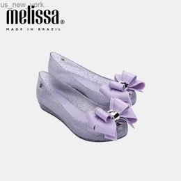 New Melissa Women's Beach Shoes Summer 2023 Ladies Fish Mouth Sandals Adult Girls Bow Knot Flat Single Shoes SM126 L230518