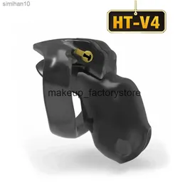 Massagem 2021 Novo HT V4 Masculino Chastity Lock Penis Gaiola Dispositivo Gaiola Com 4 Penis Ring Bondage Fetish Brinquedos Sexuais Adulto Brinquedos Penianos Anéis para Homens L230518