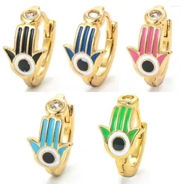 Hoop Earrings EYIKA Gold Plated Multicolor Enamel Fatima Hand Hamsa Women Zircon Small Aretes Aro Statement Jewelry Gift