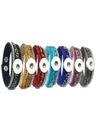 Rock style 7 colors 226 Korean velvet Rhinestone Retro fashion Charm Link Bracelet Snap Button Jewelry For Women Men fit 18mm butt6791718