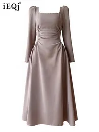 Kleider Ieqj Französisch Square Neck Perlen Kleider für Frauen Langarm Hohe Taille Elegante Maxi Kleid 2023 Neue Frühling Kleidung Robe 3wq3581