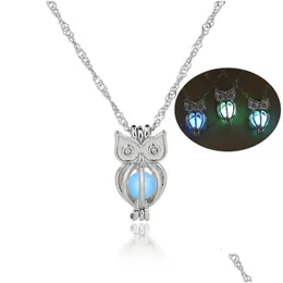 Pendant Necklaces Glow In The Dark Owl Necklace Hollow Pearl Cages Luminous Animal Charm For Women Ladies Luxury Fashion Jewelry Dro Dhfgk