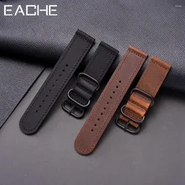 Watch Bands EACHE Two Parts Round Buckle Ring Natural Cattle Hide Strap Genuine Leather Band 20mm 22mm 24mm