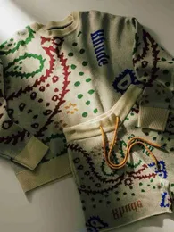 Tasarımcı Giyim Erkek Sweatshirts Hoodies H318 RHUDE FACE Çiçek Jacquard High Street Yuvarlak Boyun Kazak Kazak Moda Sokak Giyim Külkü Ceket Jumper'ları T